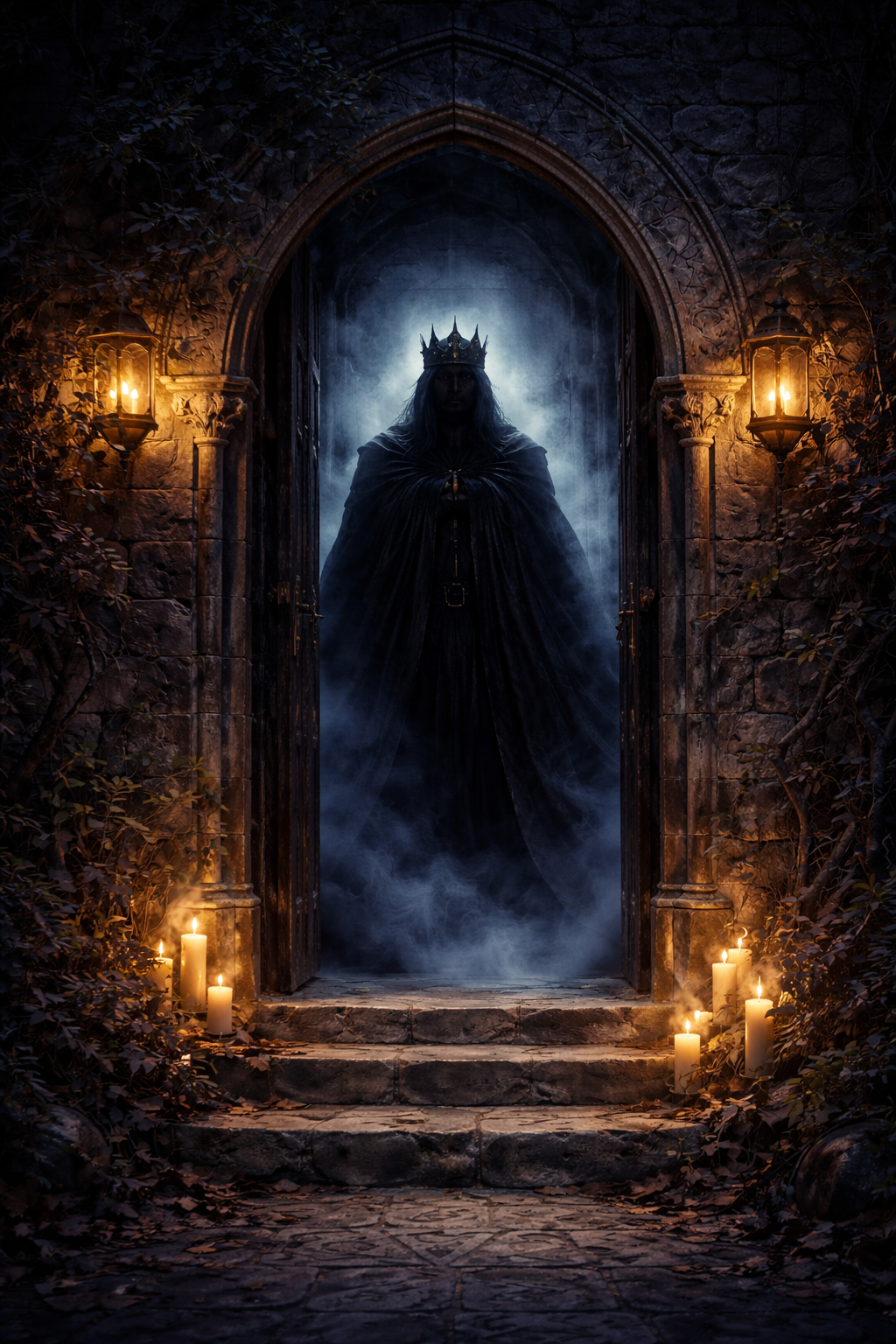 Silent King
The Silent King of Thresholds guarding a medieval doorway at night
Medieval gate symbolizing sacred crossings and unseen sovereignty